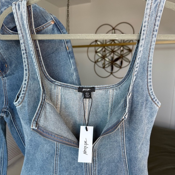 Nasty Gal Denim Corset and Baggy Jeans Set Womens 4 Loose Fit Y2K Baddie jnco - Picture 3 of 11